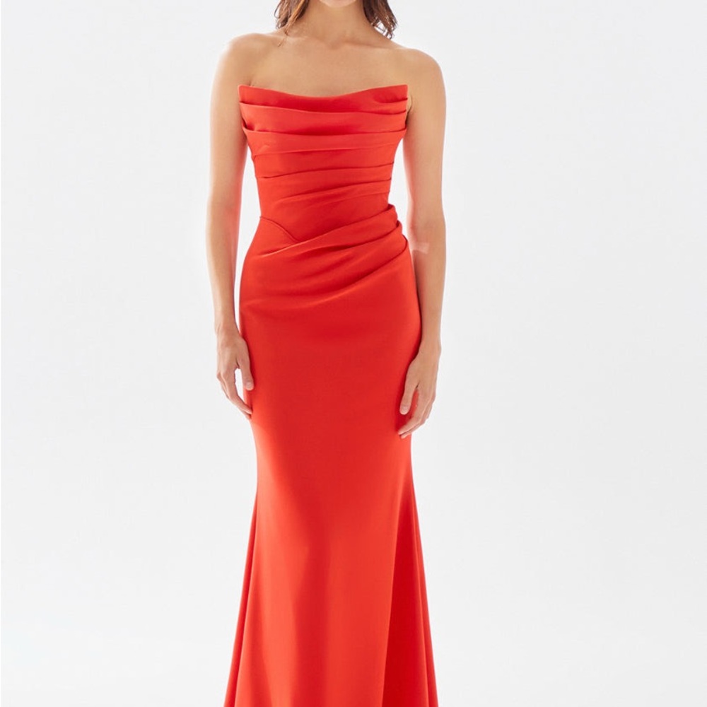 Tarik Ediz Red Strapless Ruched Gown for Prom